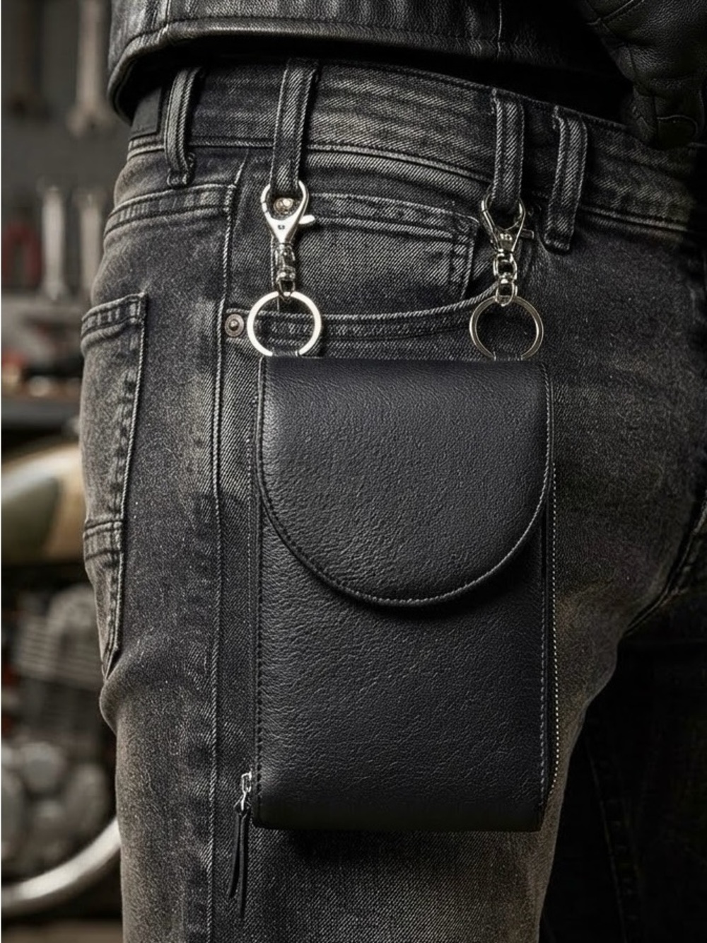 Black Faux Leather Biker/Concerts Pouch/Phone Holder- Hip Clip 🔥 4"x6.5"